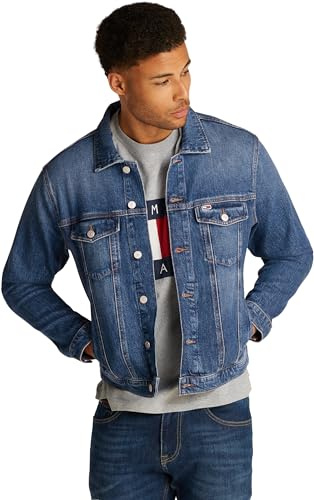 Tommy Jeans Cazadora vaquera Hombre Ryan con bolsillos en el pecho, Azul (Denim Dark), XS