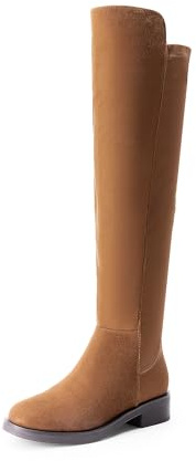 DREAM PAIRS Stivali Donna Overknee Stivali Classici da Donna sopra Il Ginocchio con Tacco Basso,Size 41.5,Cammello-Scamosciato,SDOB2409W