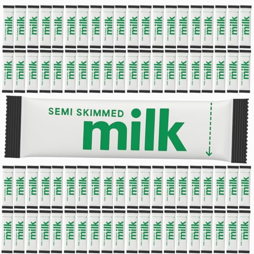 100 x 10ml Portions of Long Life Semi Skimmed UHT Milk Sachets In A Stick - 10ml Each. Ideal for Travel, Camping, Work, Hotels, Airplanes