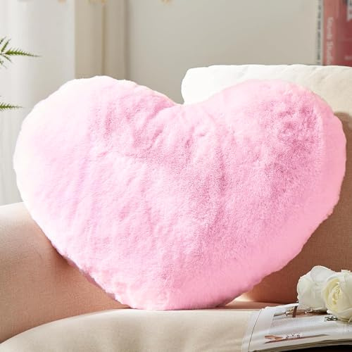 Chingcoo Herz Kissen, rosa Kuschelkissen, Kuschelkissen geeignet für Wohnzimmer Sofa Schlafzimmer Bett Kissen Ästhetik 40 * 35 * 11