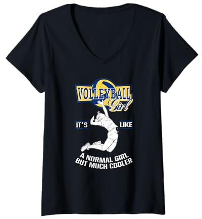 Damen Retro Volleyball Mädchen Beach Volleyball Spieler Mädchen T-Shirt mit V-Ausschnitt