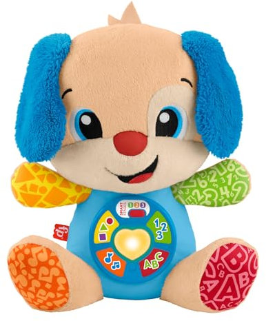 Fisher-Price Baby Learning Toy Laugh & Learn Smart Stages Puppy Musical Plush with Smart Stages for Infants Ages 6+ Months, Multilanguage Version: Dutch, English, French, German, Italian, JFD20