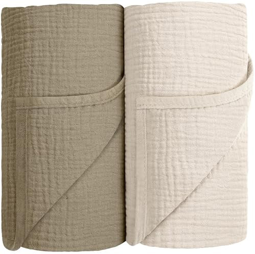 Susurration Baby Pucktuch Musselin Decke 100% Baumwolle Dünne Atmungsaktive Babydecke Baby Swaddle Decke Tücher für Junge und Mädchen 2 Stück 100x100cm (Olive)