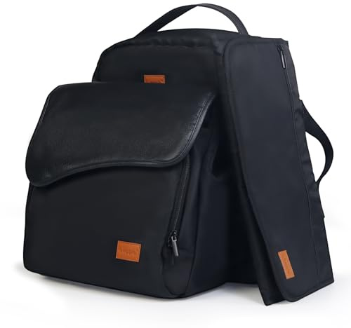 Gloppie 4 en 1 Sac à Langer pour Maman Papa Bébé, 30L Sac à Dos à Langer & 17L Sac à Bandoulière à Langer & Matelas à Langer & Sac Biberon Isotherme, Noir