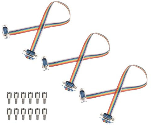sourcing map 3 Pcs IDC Serial Cable Rainbow Wire Flat Ribbon Cable DB9 Male to DB9 Male 11.8 Inch Length 2.54mm Pitch Breadboard Jumper Wires for Electronic Projects
