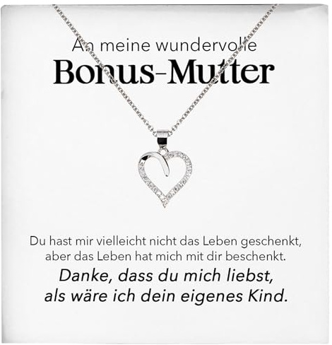 22Feels Wundervolle Bonus Mutter Stiefmama Geschenk Silber 925/000 Herz Halskette Stiefmutter Muttertag Frauen Schmuck mit Karte Geburtstag Weihnachten Stiefeltern Mama Patchwork