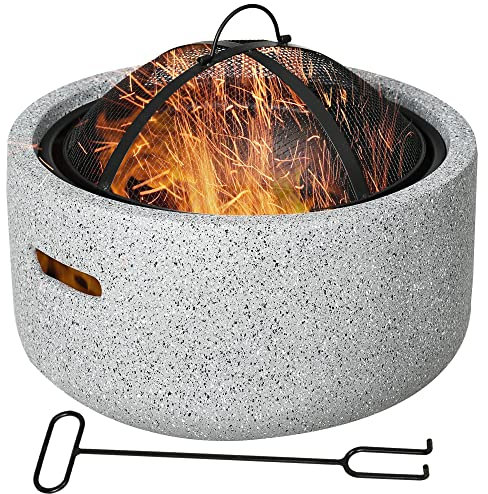 Outsunny Brasero Exterior Redondo Brasero Exterior Jardín con Atizador Protector de Chispas Rejilla y Manija Ø45x34 cm para Terraza Camping Fiesta Gris