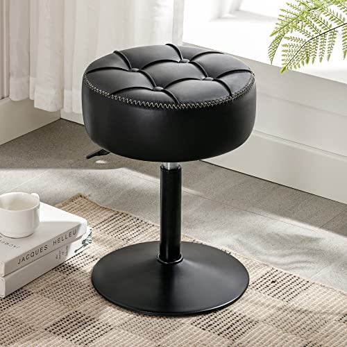 LUE BONA 360° Drehbarer Schminktisch Hocker, Höhenverstellbar Schminkhocker, Sitzhocker aus Kunstleder mit Knopfgepolstertes Design, Dunkel-Schwarz