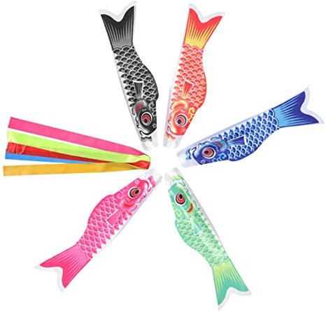 POPETPOP Japanischer Stil Karpfen Windsack Hängend Fisch Ornament Outdoor Dekoration Garten Terrasse Vorgarten Wand Fenster Hängen