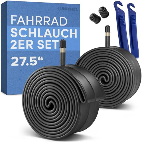 Büchel Fahrradschlauch 27,5 Zoll - AV 40mm, 27.5x1,75-2,125 (47-584) inkl. Reifenheber & Ventilkappe | Robuster & Luftdichter aus Hochwertigem Kautschuk - City-, Tour- & MTB Fahrradschläuche