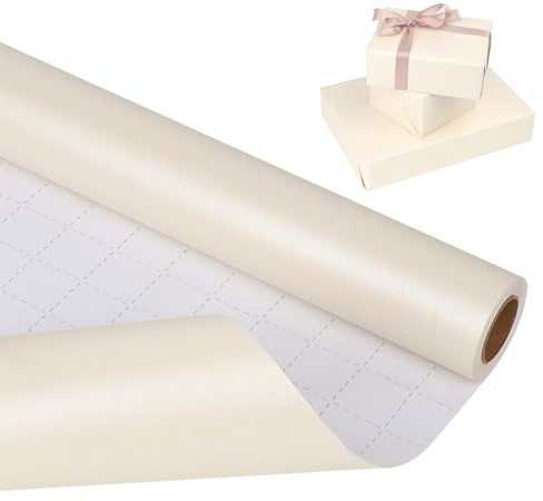 HBell Off White omslagspappersrulle, 43 cm x 10 m pärlglans enfärgad matt omslagspapper, pärlemorskimrande kraft, presentinslagning för födelsedag, jul, bröllop, baby shower, möhippa