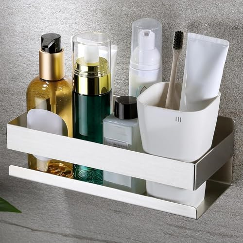 YIGII Duschablage Ohne Bohren – Selbstklebender Badezimmer Organizer aus Rostfreiem Edelstahl, Platzsparende Shampoo Halterung für Dusche mit Großer Kapazität, Silber
