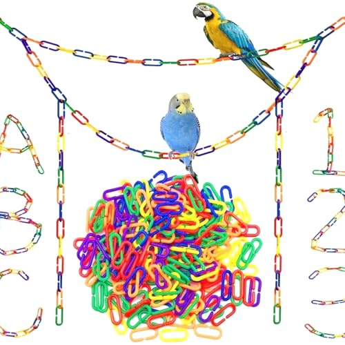 Csafyrt 200Pcs Plastic Chain Links Plastic C-Clip Interchangeable Colorful Chain Link Bird Cage Clips Pet Rat Parrot Bird Toy