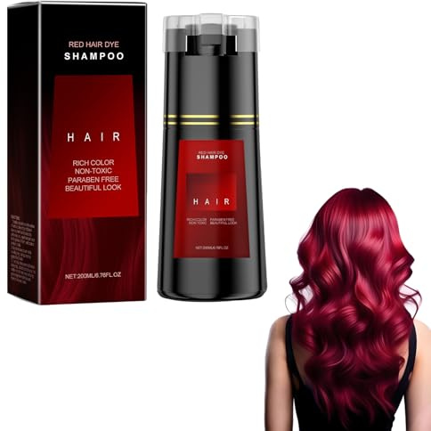 Shampoo Schwarze Haare, Black Hair Dye Shampoo 3in1, Haarfarbe shampoo,Grey Attack shampoos Anti Grau Effekt Farbshampoos Gegen Graue haare für Coloriertes für Frauen und Männer,200ml (Rot)