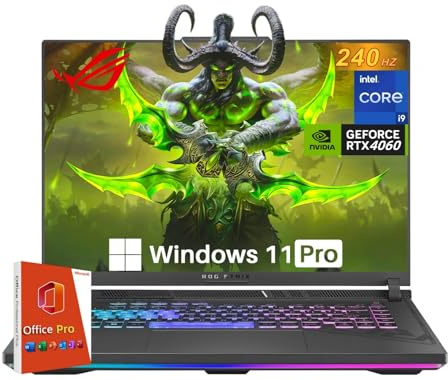 ASUS ROG Strix G16 Gaming Laptop, NVIDIA RTX 4060, Intel i9-14900HX, 16 ROG Nebula 16:10 QHD 240Hz, WiFi 6E, BT 5.3, 64 GB DDR5, 2 TB SSD, Windows 11 Pro, Office Pro Lifetime