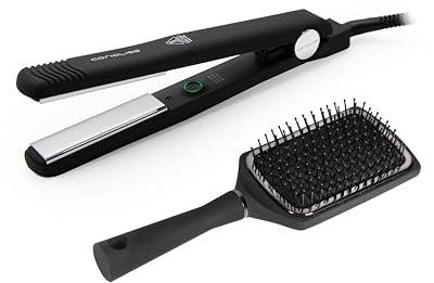 Corioliss C-Style | Piastra per Capelli | Piastre in Titanio | Controllo della Temperatura 165º-220º | Ioni | Onde e Liscio | Con Spazzola Paddle | Riscaldamento Rapido | Cavo Girevole | Black