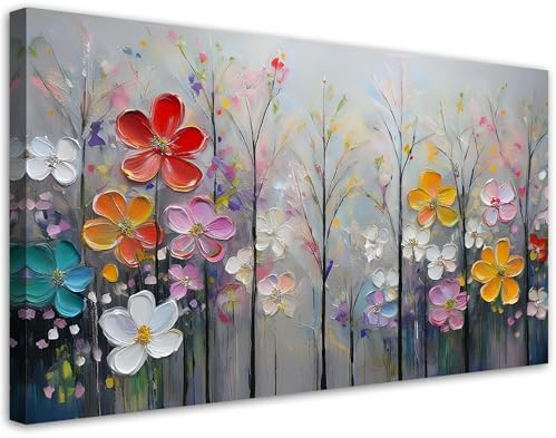 Feeby Leinwand Bilder - Bild Wohnzimmer - Blühende Bäume Bunte Natur - 120x60 1tlg - Deko Schlafzimmer Groß - Dekoration Canvas - Gemälde - Modern Wandbilder - Kunstdruck
