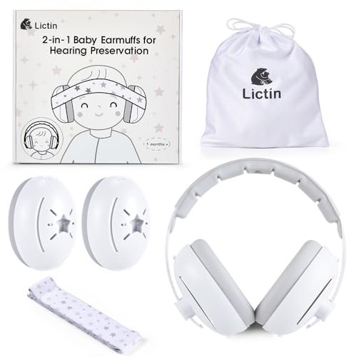Lictin Casque Anti Bruit Bebe 2 en 1, Confortable Casque Bébé Anti Bruit, Casque Anti Bruit Enfant pour Moins de 48 Mois, Réglable pour le Sommeil et les Activités, Protection Auditive Pour Bébés