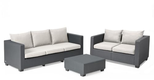 PEGASO Gartenmöbel Set 3-teilig Salta 5 Personen - Gartengarnitur wetterfest Outdoor in Rattan Optik - 2er & 3er Sofa mit Gartentisch - inkl Kissen - Sitzgruppe ideal für Garten Terasse Balkon Lounge