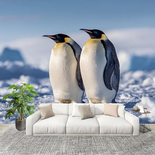 Papel Pintado Mural Foto 250x175cm Animales AntáRticos: PingüInos Papel pintado tejido no Tejido Murales Moderna Diseno Fotográfico Azul Decoración de Pared Sala de Estar y Dormitorio