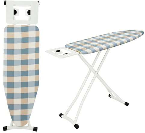 GREENSAPPIRE Folding Ironing Board 110x30cm 6 Height Adjustable Iron Rest | 6-height adjustable folding ironing board (66–77cm) with cotton cover, non-slip feet and iron rest. Ideal for home laundry