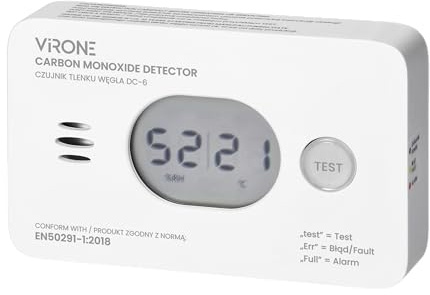 Virone Kolmonoxiddetektor CO-detektor med Digital LCD-display CO-larm 85dB/3m - 10 års Livslängd Drivs med Batteri Kolmonoxidmätare TÜV Certifierad IP20