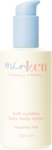 minLen Soft Cuddles Baby Body Lotion - Naturkosmetik Körperlotion mit Kokosöl & Bienenwachs zur Pflege von trockener Baby Haut. Milde Körperpflege Bodylotion für Babys & Kinder (parfümfrei, 200ml)