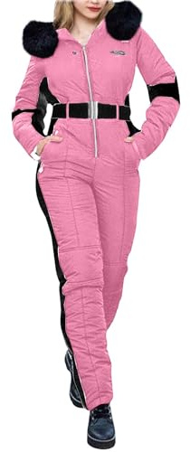 Generisch Combinaison de ski pour fille - Coupe-vent - Combinaison d'hiver chaude - Avec ceinture - Combinaison de ski - Pour sports de plein air, Rose, 7-8 ans