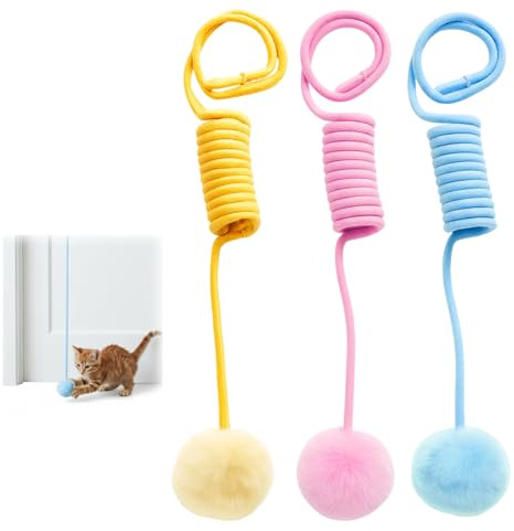 Qnvyw 3 Stück Hängendes Katzenspielzeug - 160cm Verstellbares Intelligenzspielzeug zur Selbstbeschäftigung, mit Glöckchen & Weichen Ball für Aktive Katzen