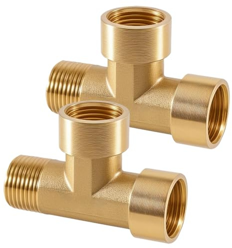 2 stycken T-stycken mässing 1/4 tum, mässing T-stycke 90° IG/AG, 3-vägs T-kontakt, 1/4 tum BSP kvinnliga rörskruvar, DN8 T-vattenanslutning för distributör dricksvatten lämplig