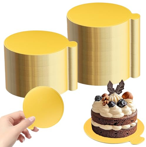 Notoke 100 Stück Cake Board Rund, 10cm Mousse Tortenunterlage, Kuchenplatte, Tortenplatte Gold für Hochzeit, Geburtstag, Party, Dessert Display und Kuchenzubehör