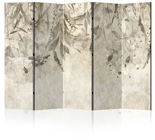 LUMASOUL Biombo Separador de Ambientes Double Cara - Foglie Motivo- Biombos Separadores de 5 Paneles - Biombos Decorativos para Divisor Ambientes - Motivo 225x172 cm