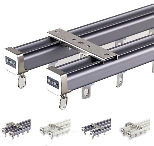 Asta per tenda a soffitto a 2 corsie 1m/2m/4 m, divisorio grigio laterale regolabile per decorazione domestica, facile installazione