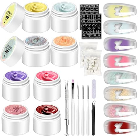 Smalto Per Unghie Gel Schiacciare - Nudi Alta Saturazione Gel Smalto | Vernice Arte Unghie Gradiente Spessa Fotopolimerizzabile | Kit Completo Con Pennarelli, Spugne, Strumenti Per Mani
