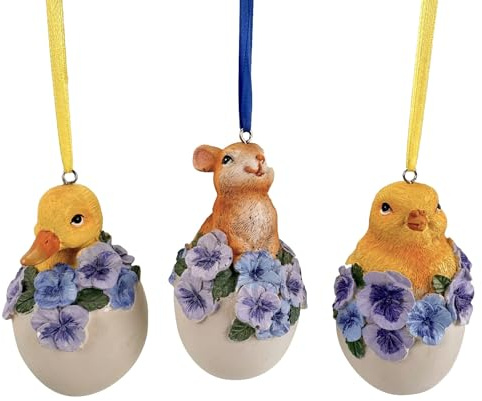 Online Fuchs 3 süße Ostereier mit Hasen, Küken und Ente zum Aufhängen - Osterdeko - Dekofiguren für Frühling & Ostern aus langlebigem Polyresin mit feiner Bemalung