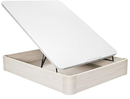 Miroytengo Canapé 90x190 cm Raso Blanco Ártico melamina Base tapizada Tela 3D 2 bisagras hidráulicas Tirador Madera Interior 28 cm