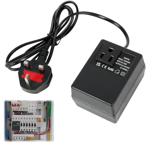 200W Step-Down Power Supply Voltage Converter,220V/240V to 110V/120V(UK Plug),Step Down Transformer 240v to 110v-Protected Adapter,Suitable for WiFi,POS Machines and Power Bank(Black)