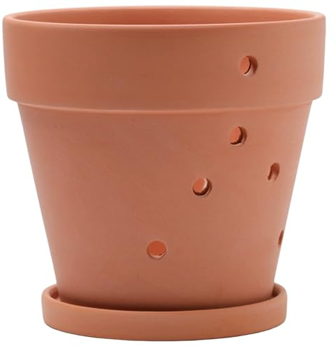 Bemonew Vasi per orchidee con fori Vasi sanitari in terracotta con sottovaso per rinvaso fioriera per orchidee per uso interno ed esterno, 8×7 pollici