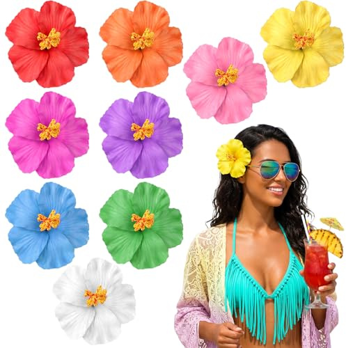 Hawaiiansk blomma hårklämmor för kvinnor 9 st plumeria hibiskus hårhårspänne konstgjorda blomklämmor, 9 cm tropiska blommor flickklämmor tillbehör för kvinnor flickor sommarsemester strandfest