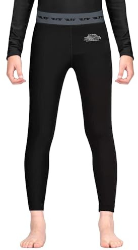 Elite Sports Kids MMA BJJ Athletic Spats Leggings Tights, Kids Jiu Jitsu Compression Base Layer Training Workout Pants (Black, Large)