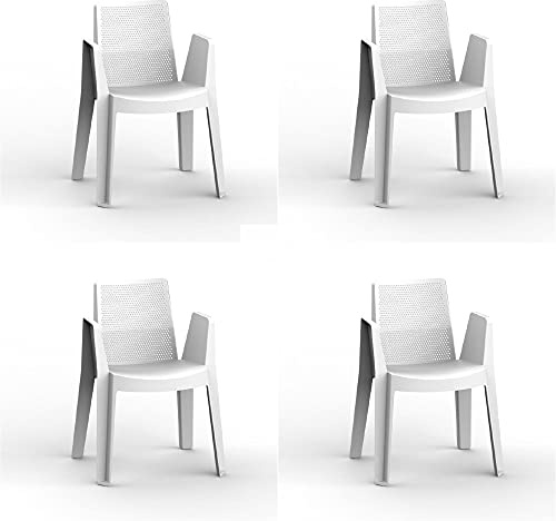 garbar Play Set 4 Silla con Brazos Exterior | jardín, terraza, balcón, Picnic, Camping, Catering, Eventos, reuniones | diseño, Ligero, apilable | Blanco