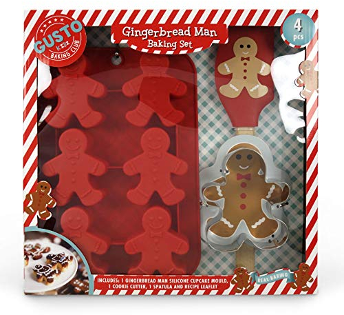 Childrens Gingerbread Man Baking Set w/Silicone Cupcake Moulds/Cake Mould Tin, Cookie Biscuit Cutter and Spatula. Great Childrens Baking Gift Set, Ideal Baking Sets for Girls, Boys and Adults