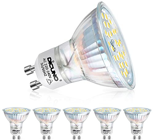 DiCUNO GU10 LED dimmbar Lampe, 4.2W ersetzt 40W Halogenstrahler, Kaltweiß 5000K MR16 LED Spot, 400LM GU10 Reflektorlampe, 82Ra, kein Flackern, 120° Abstrahlwinkel, AC 230V, 6er Set
