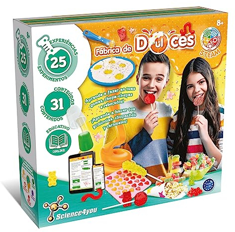 Science4you Fabrica De Dulces y Golosinas para Niños +8 Años - Fábrica de Chuches con 25 Experimentos: Haz Caramelos, Gominolas y más, Juego Educativo para Niños 8-12 Años
