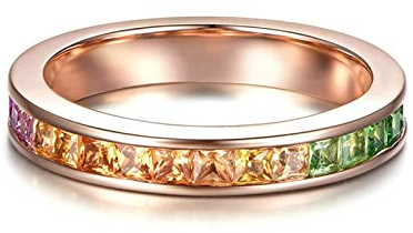 Gualiy 18 Karat 750 Gold Ring, Damen Ringe Weis Gold Tennis Ring mit Colorful Saphir 1.87 Carat Trauringe Damen Größe 52 (16.6)