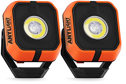 ANYLiGHT Led Work Light with 4 Modes,1200LM Portable COB Magnetic Light,3350mAh Recharge Spotlight and Floodlight,150° Rotate IP65 Waterproof for Car Repair and Camping (2 Packs Without Hook)