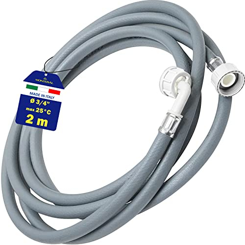 Manguera Lavadora y Lavavajillas 2 m para Entrada Agua para Temperaturas de hasta 25°C Presión de 20 a 60 Bar Conexión Recta y Ángulo Ø 3/4 - MADE IN ITALY - MONTERAL