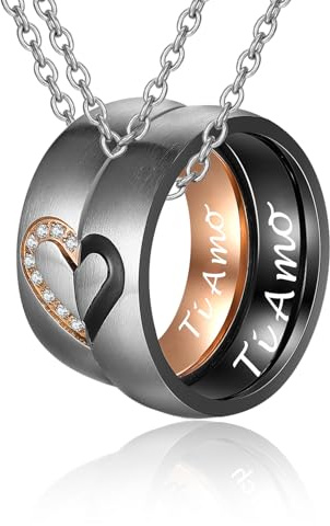 Gkmamrg Partner Geschenke Paar Halskette mit Ring pärchen Anhänger, Edelstahl Puzzle Herz Partnerkette