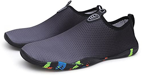 AUXDIQ Schwimmschuhe Badeschuhe Aquaschuhe Surfschuhe Wasserschuhe Strandschuhe Barfuß Schnell Trocknend für Damen Herren, Schwarz, 44 EU