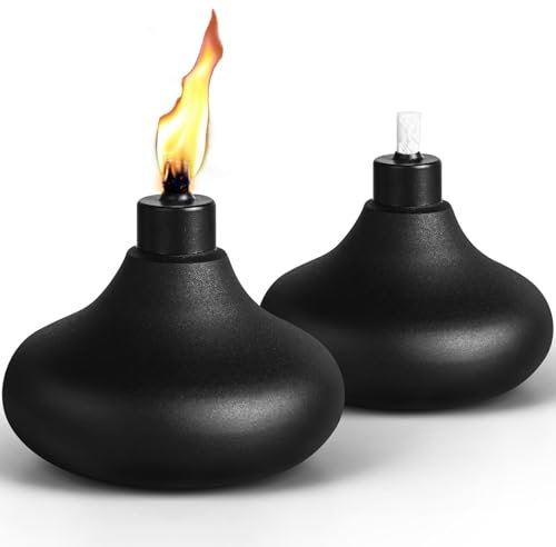 FAN-Torches 2 Pack Metal Table Top Torches, 24.5oz Citronella Torches for Outside, Refillable Flame Light Torch, Decorative Tabletop Lantern for Yard, Patio, Deck, Garden, Party, Landscape